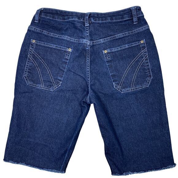 Apparel Collection Pants - Bermuda Jean‎ Shorts Women's Sz 32" Cutoffs Stretch Denim Modest Retro Grunge